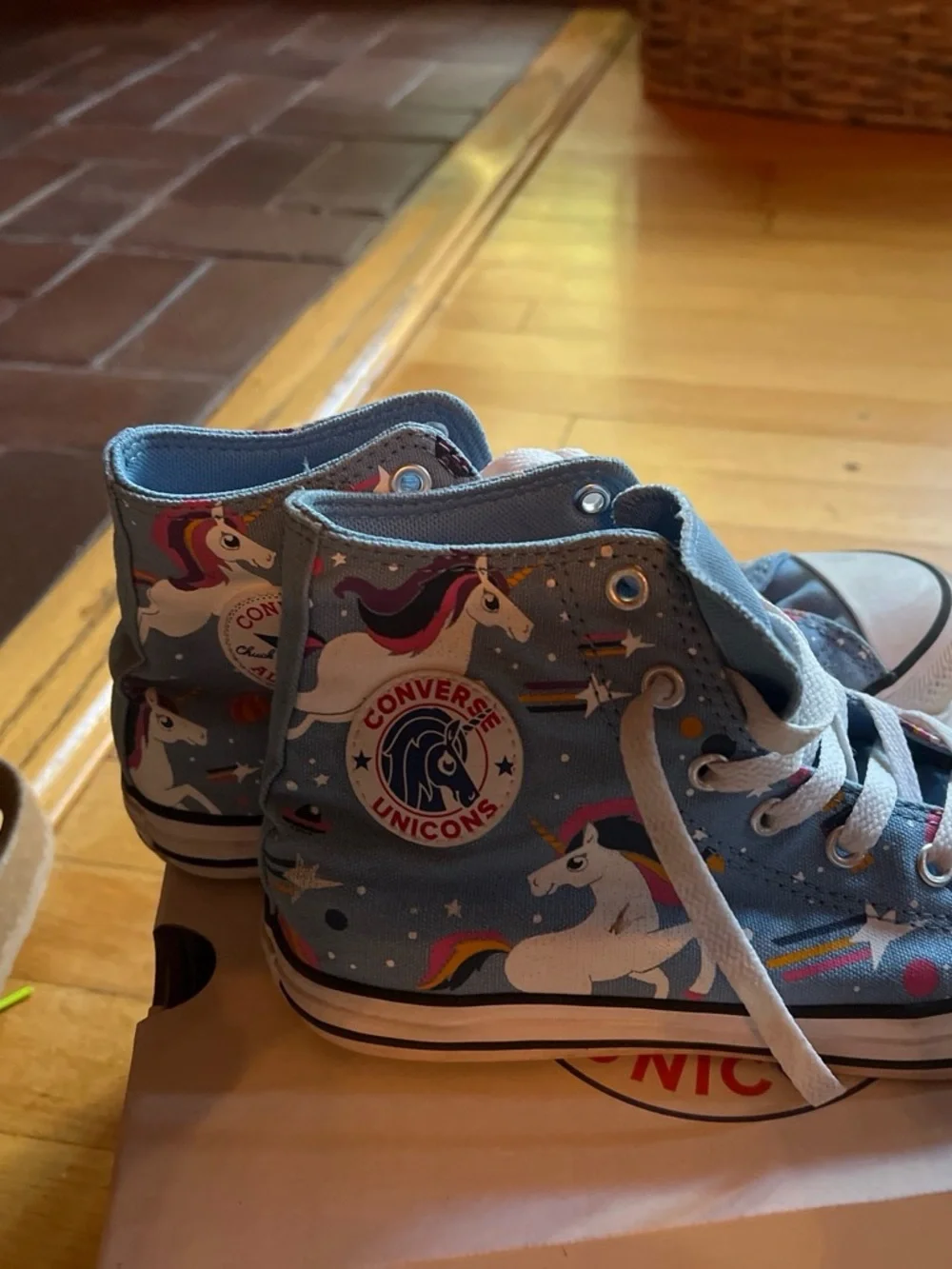 Converse Kids Light Blue Unicorn High-Top Sneakers with Rainbow Details